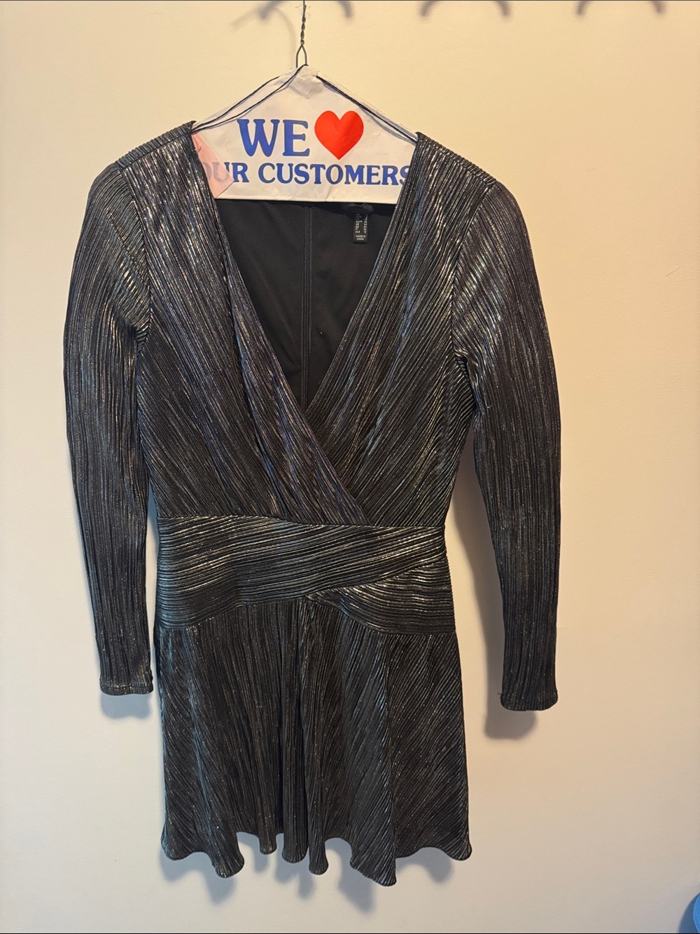 Aidan Mattox Metallic Charcoal Long-Sleeve Wrap Dress